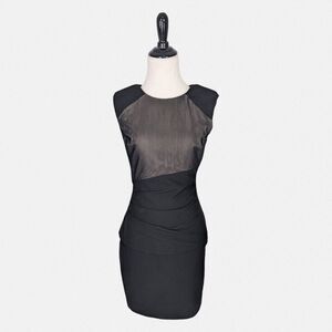 Black Halo‎ Sheath Dress S Picasso Jackie Ruched  Mesh Sleeveless Black